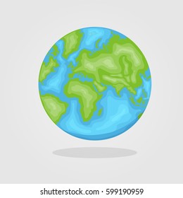 Vector earth and map cartoon icon with layer shadow style on white background.