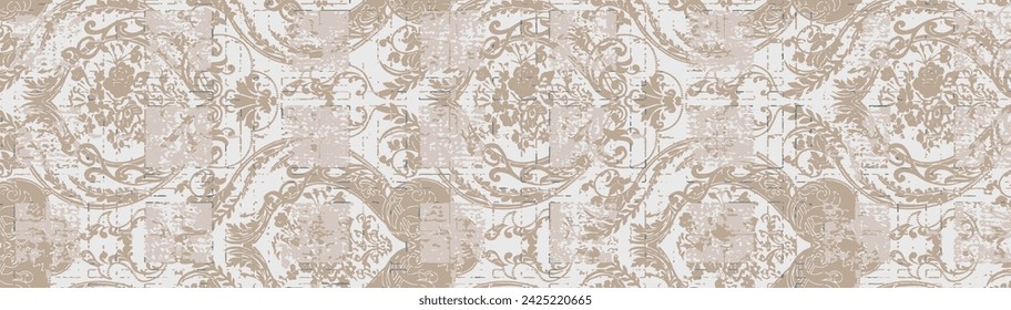 Vector Earth Modern beige cream with Carpet bathmat Boho style ethnic floral damask design, pattern with distressed woven texture and effect Antique traditional rug floor covering