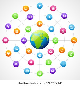 vector earth shape with social media icons