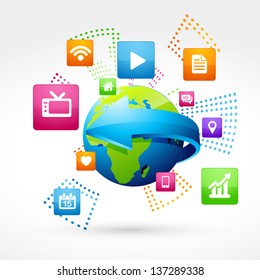 vector earth with social icons
