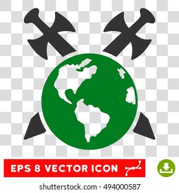 Vector Earth Swords EPS vector pictogram. Illustration style is flat iconic bicolor green and gray symbol on a transparent background.