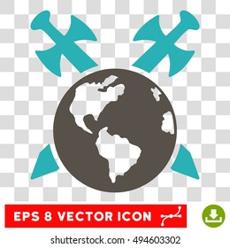 Vector Earth Swords EPS vector pictogram. Illustration style is flat iconic bicolor grey and cyan symbol on a transparent background.