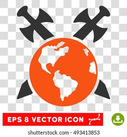 Vector Earth Swords EPS vector pictograph. Illustration style is flat iconic bicolor orange and gray symbol on a transparent background.