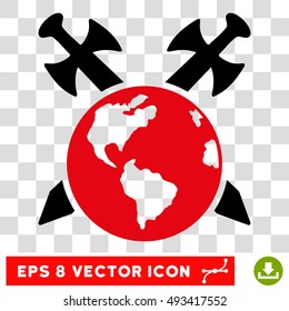 Vector Earth Swords EPS vector pictograph. Illustration style is flat iconic bicolor intensive red and black symbol on a transparent background.
