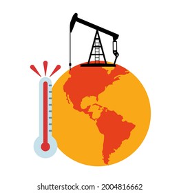 Vector of the Earth, temperature and oil rig showing global warming