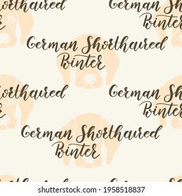Vector earth tones German Shorthaired Pointer breed name seamless pattern background. Perfect for fabric, wallpaper, scrapbooking, stationery, invitation projects.