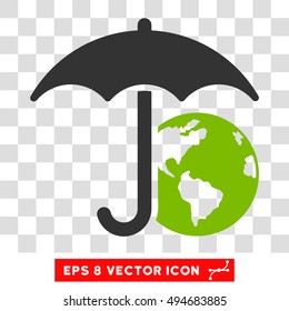 Vector Earth Umbrella EPS vector pictogram. Illustration style is flat iconic bicolor eco green and gray symbol on a transparent background.