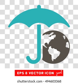 Vector Earth Umbrella EPS vector pictograph. Illustration style is flat iconic bicolor grey and cyan symbol on a transparent background.