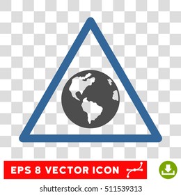 Vector Earth Warning EPS vector icon. Illustration style is flat iconic bicolor cobalt and gray symbol on a transparent background.