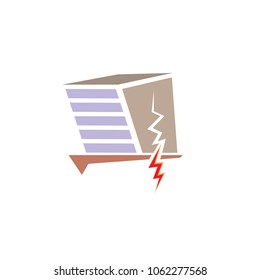 vector Earthquake icon with damaged house isolated on white background. Natural disaster sign or symbol
