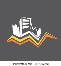 vector Earthquake icon with damaged house isolated on grey background. Natural disaster sign or symbol