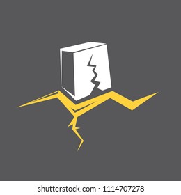 vector Earthquake icon with damaged house isolated on grey background. Natural disaster sign or symbol