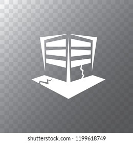 vector Earthquake icon with damaged house isolated on transparent background. Natural disaster sign or symbol
