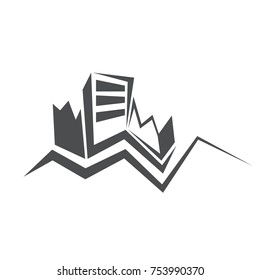 vector Earthquake v icon with damaged house isolated on white background. Natural disaster sign or symbol