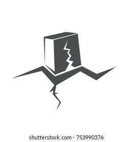vector Earthquake v icon with damaged house isolated on white background. Natural disaster sign or symbol
