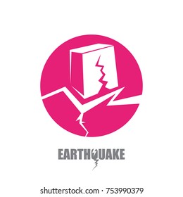 vector Earthquake v icon with damaged house isolated on white background. Natural disaster sign or symbol