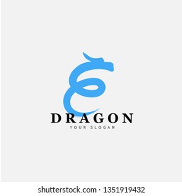 Vector East Asian dragon sign icon with letter "E" shape.