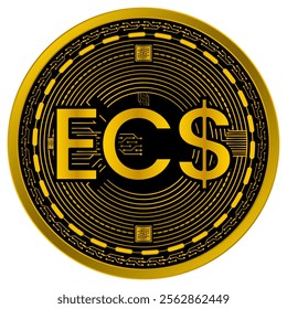 Vector of East Caribbean Dollar Digital Currency in gold and black colors on a white background.