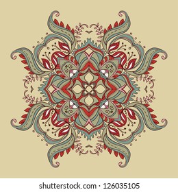 Vector East Ornamental Round Lace pattern. Indian Carpet