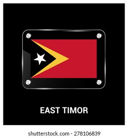 Vector East Timor Flag glass plate with metal holders - Country name label in bottom