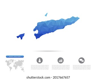Mapa vectorial de Timor Oriental, mosaico de triángulo de polígono azul para presentación. Concepto creativo para infografía.