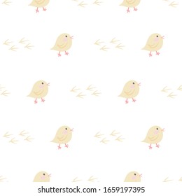 Vector Easter Baby Chicken foot prints seamless pattern.