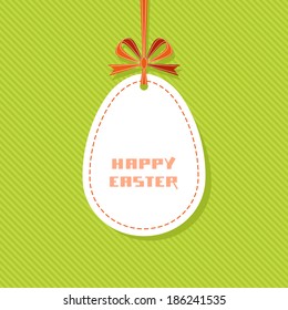 Vector Easter background. Banner in shape of egg with ribbon and bow. Decorative green illustration for print, web