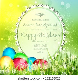 vector easter background with frame for text,  and eggs