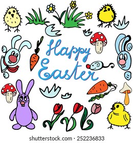 Vector easter background. Ornate spring  texture.Seamless pattern can be used for wallpaper, pattern fills, web page background, surface textures.Hand drawn illustration. Easter set