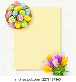 Vector Easter Background with Tulips isolated on white background