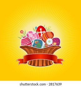 Vector easter basket with colored eggs
