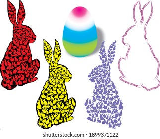 vector easter bunnies and easter egg. the rabbit is sitting. the hare is running. The rabbit lies. rabbit consists of rabbits.