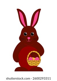 vector easter bunny with basket of easter eggs isolated on white background