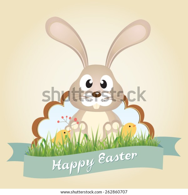 Vector\
Easter bunny with chicks. Happy Easter.\
Vector