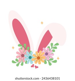 Un vector de orejas de conejito de Pascua con flores de colores debajo de ellos