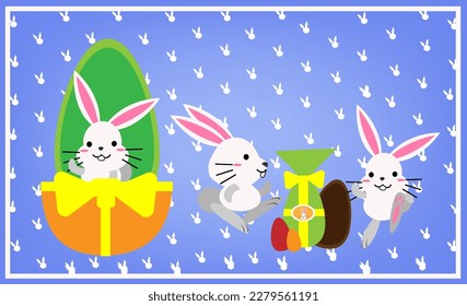 Vector easter bunny, easter egg and background