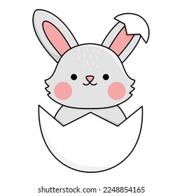Vektorostersonnensymbol für Kinder. Cute kawaii Kaninchen Illustration. Der lustige Cartoon hat seinen Charakter. Traditionelles Frühlingssymbol zum Schlüpfen oder im Ei sitzen
