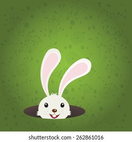 Vector Easter bunny looking out a green background