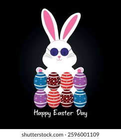 Vector Easter bunny, rabbit with coloring easter eggs decoration, happy easter day  illustrations