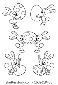 Vector Easter Bunny set, Easter card, Easter Egg, Cartoon Character, Cute easter bunny vector illustration