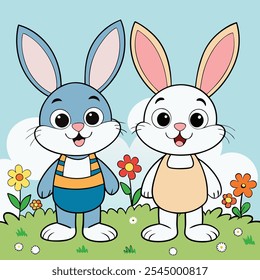 Vector easter bunny and easter set and white background