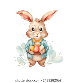 Vector Easter bunny in watercolour  style. Happy Easter greeting card element. Home decor, textile print