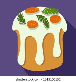 Vector Easter cake or Easter sweet bread or Paska with  colored powder isolated on white background. Cupcake sign for mobile concept and web design Traditional orthodox food.  Panettone italian. pine