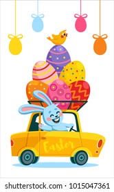 Vector Easter Car Egg Bunny Driving  Vertical