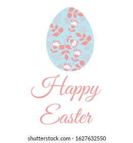 Vector Easter card. Blue egg with ornate. Original vintage decorative illustration for print, web.