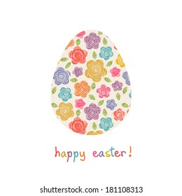 Vector Easter card. Color egg with doodle flower. Original decorative illustration for print, web