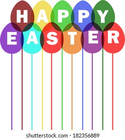 Vector Easter card with colored balloons and the text on a white background