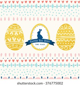 Vector Easter card design with bunny and eggs.