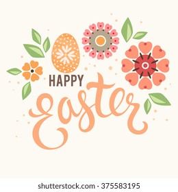 Vector Easter card design with egg and  flowers.