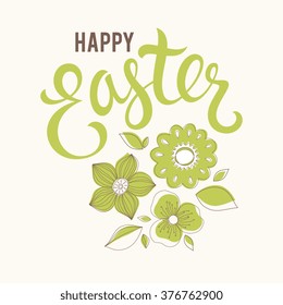 Vector Easter card design with egg and  flowers.